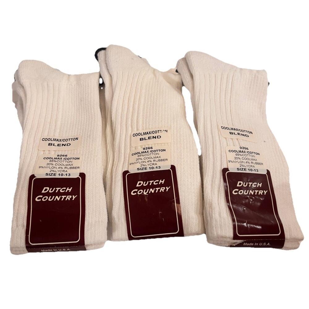 Vintage Mens Coolmax Crew Socks White USA 9266 Cotton Nylon Dutch Country New